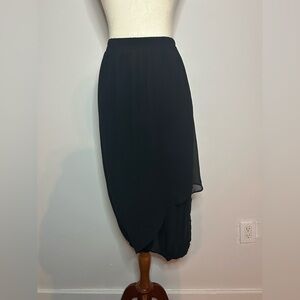 LONGDENG Black Sheer Wrap Skirt Layered Capri Pants